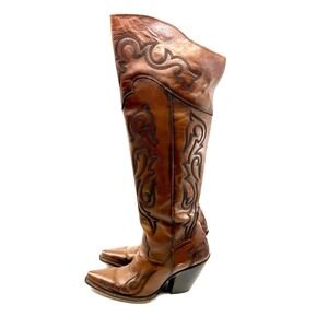 Dan Post Women Brown Leather Knee High Western Boots US 8.5 DAMAGED ZIPPER AS IS